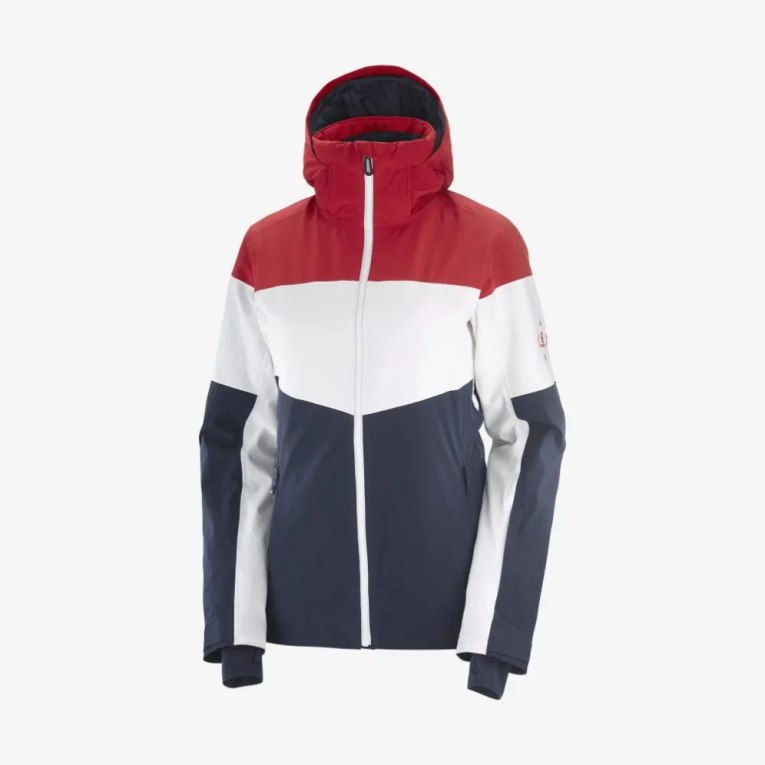 Dámské Lyžařské Bundy Salomon Slalom Insulated Hoodie Červené Bílé Tmavě Blankyt | CZ 61JWVBU